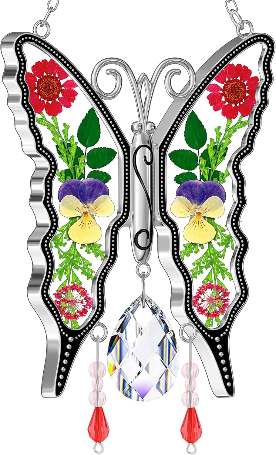 KY&BOSAM Crystal Butterfly Suncatchers for Windows Hanings Stained Glass Wind Chimes with Metal