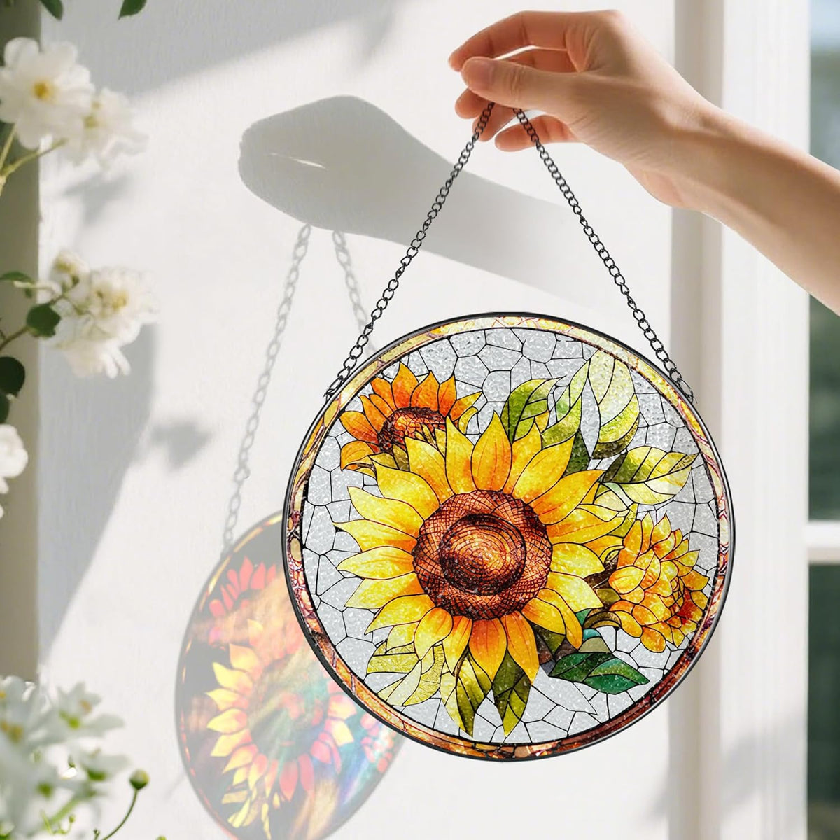 8-Inch Stained Glass Ornament, Stained Glass Window Hanging, Suncatcher Window Hanging, Home Decor