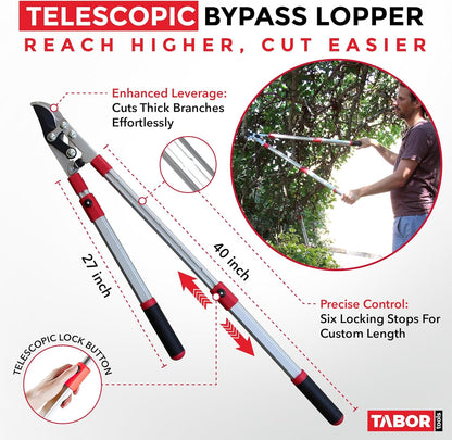 TABOR TOOLS GG21A Extendable Bypass Lopper with Compound Action, 27-40 Inch Telescopic Tree