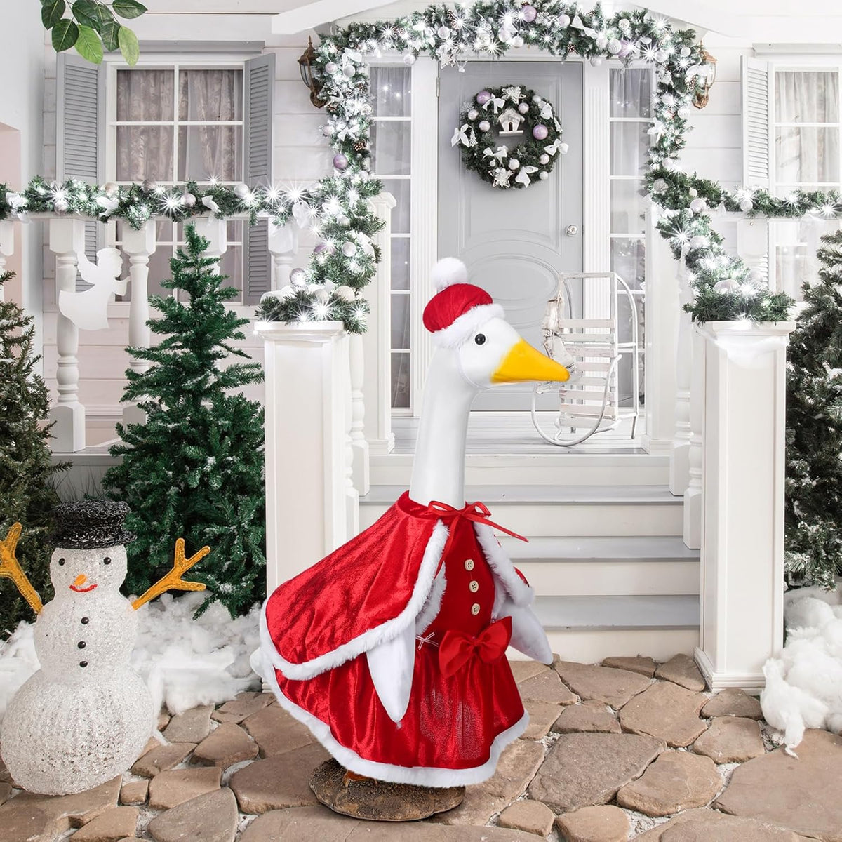 Christmas Mrs. Claus Goose Outfit Dresses Clothes for 23" High Cement or Plastic Goose Lawn