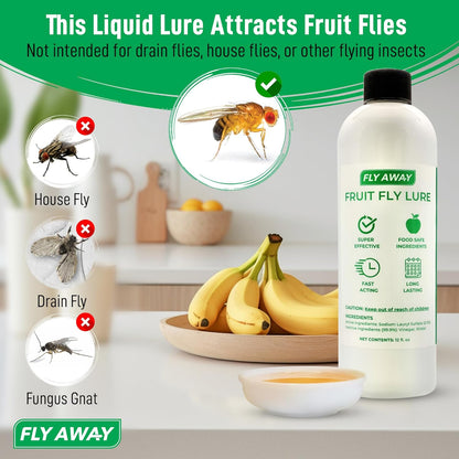 Fly Away Fruit Fly Liquid Lure - Trap Fruit Flies Fast. Safe Around Food. Fruit Fly Trap Indoor