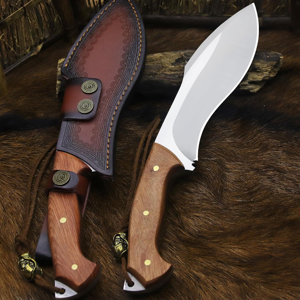 BA-KOR (Survivor III) 35.5CM (14.2 ") DC53 steel 10mm thickened full Tang fixed knife+ leather