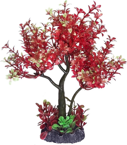 Mipukbay Aquarium Plants Tree - Red & Green Artificial Plastic Fish Tank Decor, Realistic Ornament