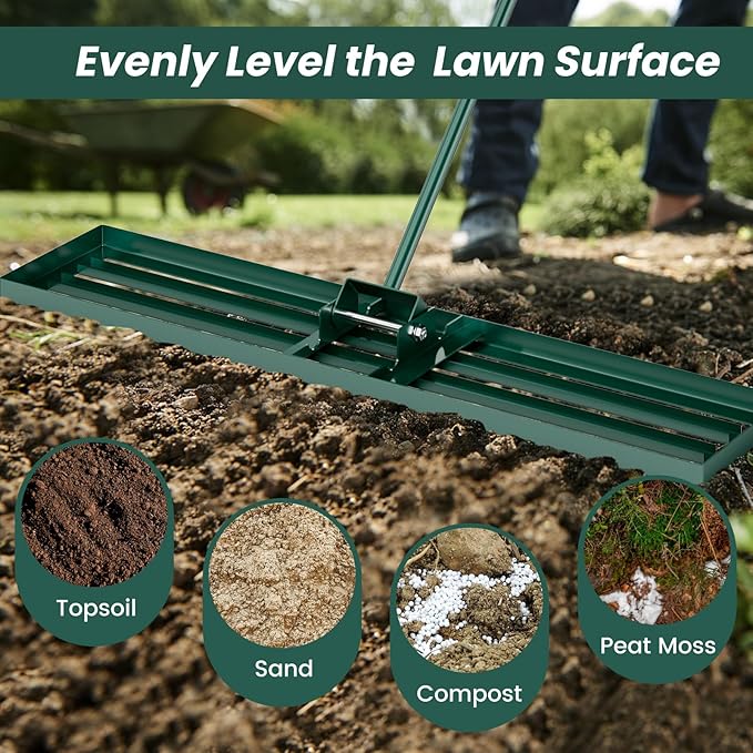 Goplus Lawn Leveling Rake, 46" x 10" Heavy Duty Level Lawn Tool w/ Ergonomic Handle for Soil