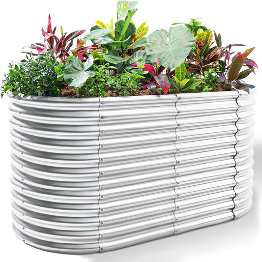 Land Guard 6x3x3ft Oval Galvanized Raised Garden Beds, Large-Capacity Metal Planter Box Outdoor