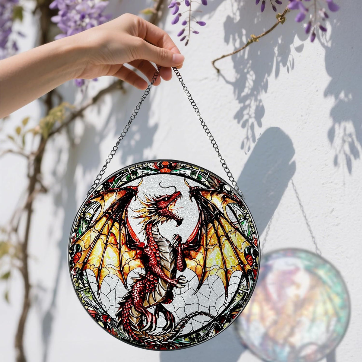 Stained Glass Window Hanging, 8 Inch Dragon Suncatcher Stained Glass, Suncatchers for Windows