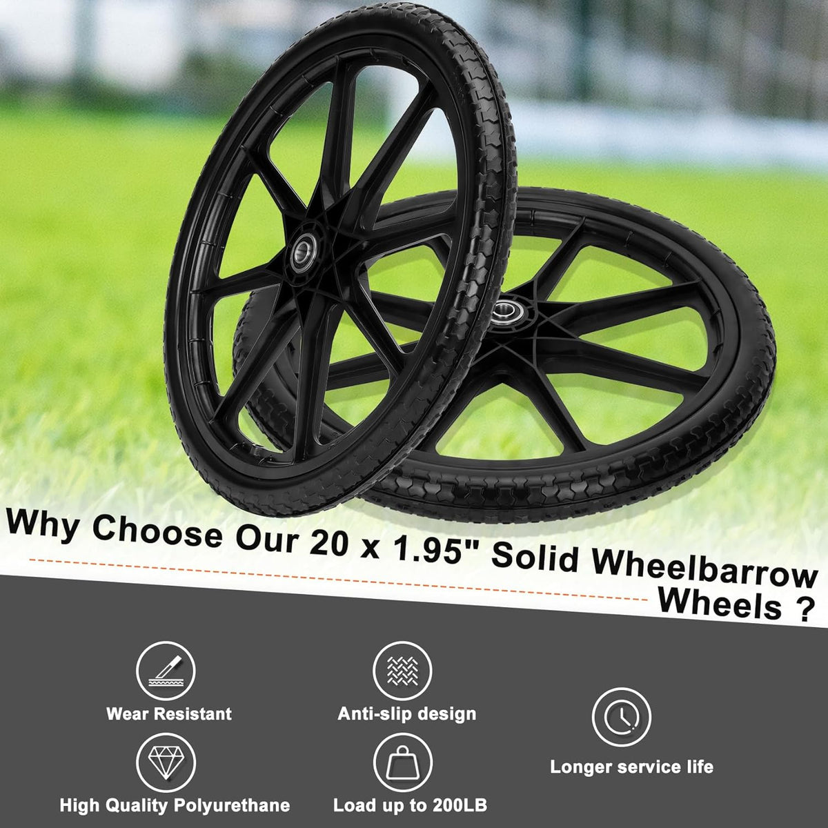 Upgraded 20" Flat Free Wheels Compatible with rubbermaid Wheelbarrow Tires, 20" Flat Free Tires