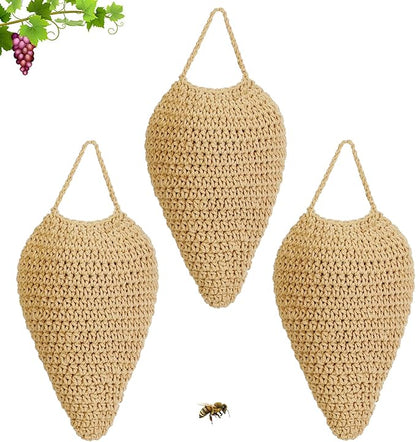 3 Pack Large Crochet Wasp Nest Decoys, Faux Wasp Nest Deterrent for Outdoor Hanging for Wasps