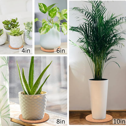 8 Pieces 4 Sizes Cork Plant Saucersplant Mats Round Coasters Pad for Plants House Garden Indoors