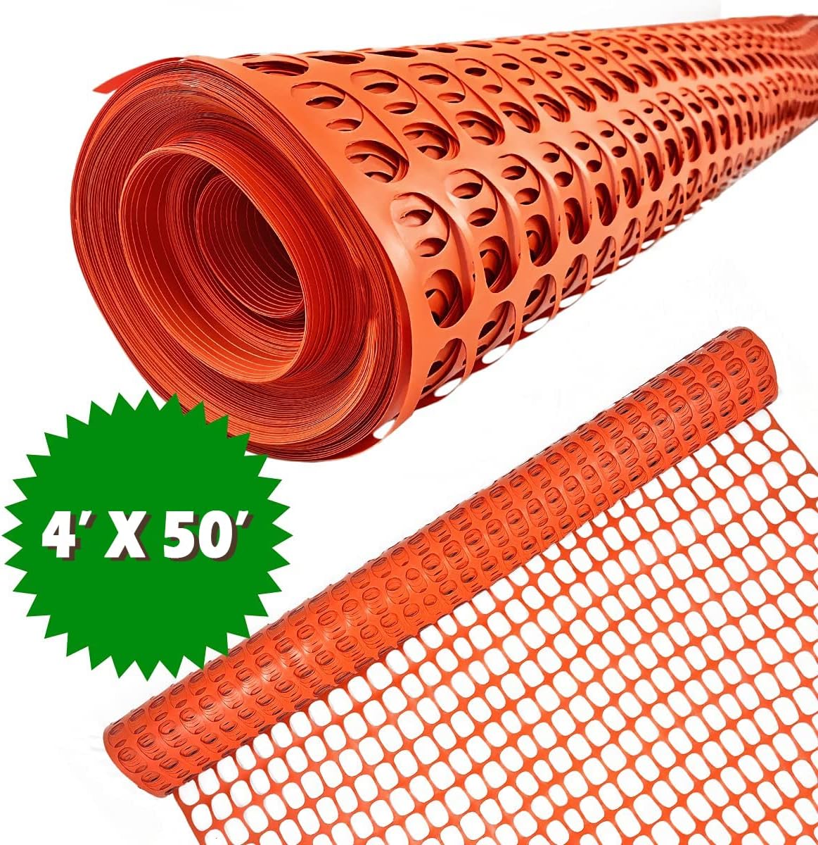 Ashman Plastic Mesh Fence, 4'x50' Feet, 1 Roll, Orange, Construction Barrier Netting, Garden
