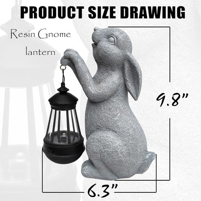 Rabbit Solar Garden Statues,Resin Rabbit Figurine Decorations with Solar Lights Lantern, Outdoor