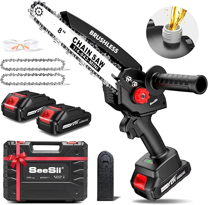 Mini Chainsaw Cordless 8 inch: Electric Chainsaw Battery Powered, Brushless Chain Saw with Auto