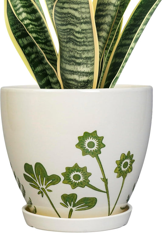 8.2 Inch Plant Pot - Ceramic Planter for Indoor Outdoor Flowers, Boho Round Decorative Indoor