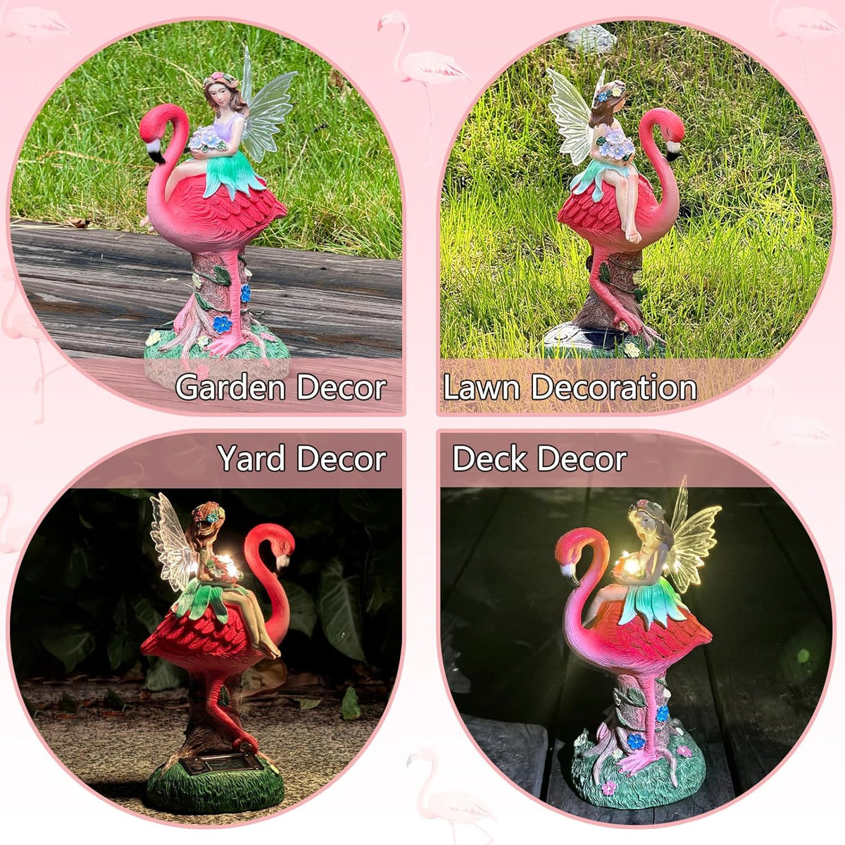 Solar Fairy & Flamingo Garden Decor Statue, Outdoor Funny Solar Light Decoration for Yard, Patio