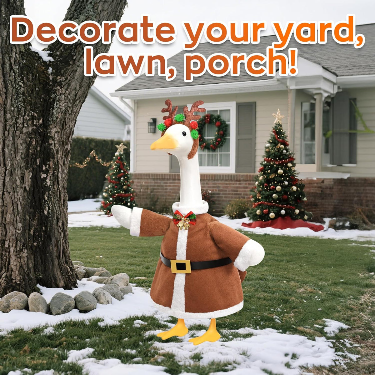 Christmas Porch Goose Outfit for Large 23" High Cement or Plastic Goose Statue, Yard Goose Cloths