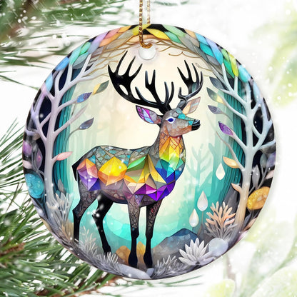 Colorful Ceramic Elk Christmas Ornament, Elk Ornaments for Christmas Tree, Holiday Decorations
