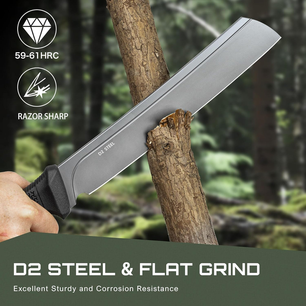 NedFoss 16" Survival Machete with Sheath, D2 Steel 0.22" Thick Full Tang Blade Machete Knife with