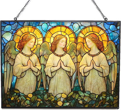 Rectangle Art Nouveau Angel Choir Suncatcher Stained Glass Window Hanging Handmade Stained Glass