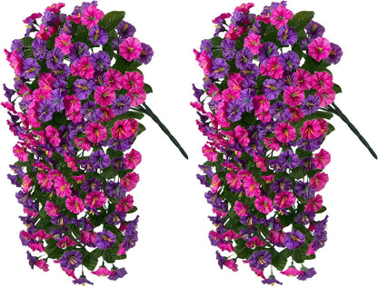 HyeFlora Artificial Fake Hanging Flowers Plants for Outdoor Outside, 2PCS Faux Silk Morning Glory