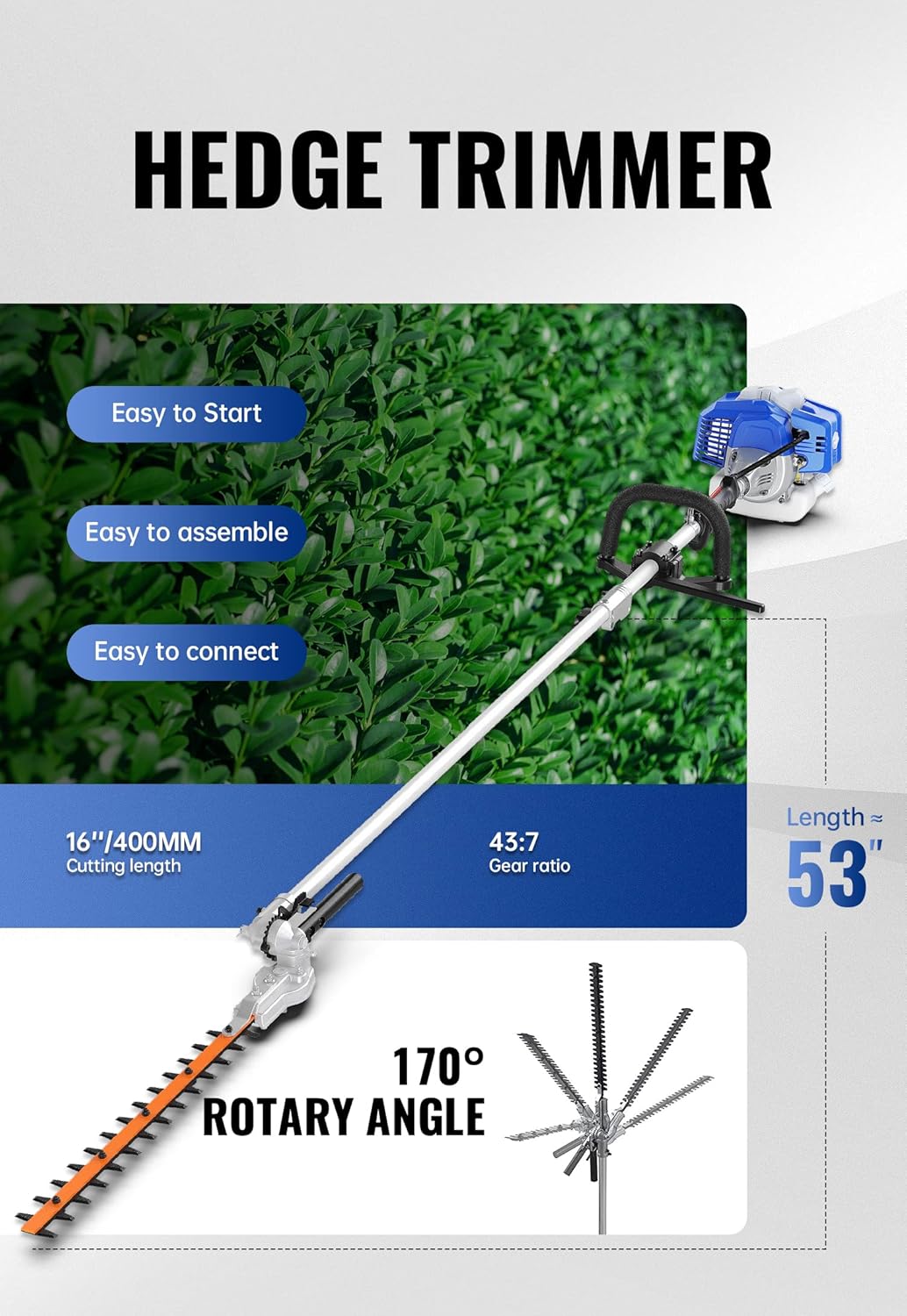 WILD BADGER POWER 26cc Weed Wacker Gas Powered, String Trimmer/Edger, Pole Saw, Hedge Trimmer and