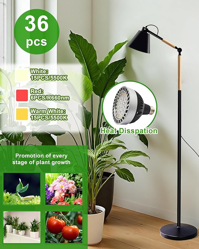 Standing Plant Grow Light, LED Growing Light Full Spectrum for Indoor Plants，4/8/12H Timer, Flow