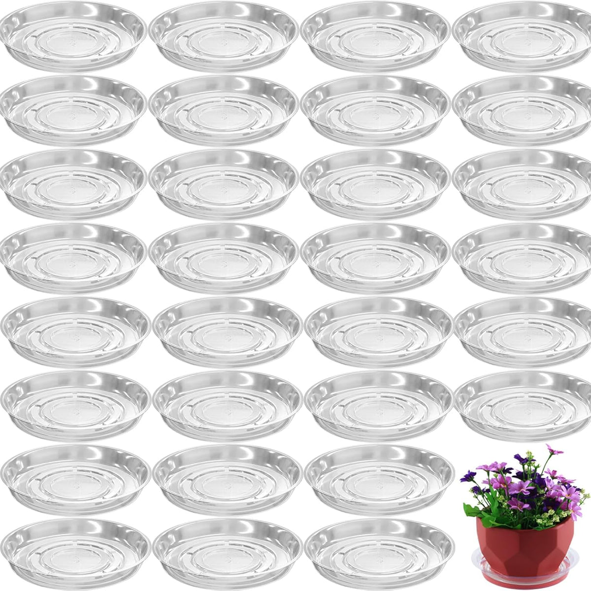 30 Packs 4 Inches Small Clear Plant Saucers for Indoor Outdoor Use Heavy Duty Plastic Plant Trays