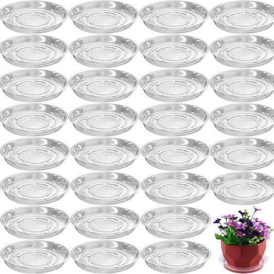 30 Packs 4 Inches Small Clear Plant Saucers for Indoor Outdoor Use Heavy Duty Plastic Plant Trays