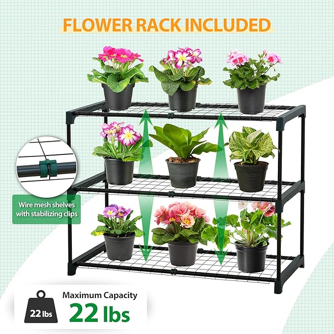 EAGLE PEAK 3 Tier Lean to Portable Greenhouse, Heavy-Duty Indoor & Outdoor Garden with Wire