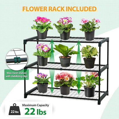 EAGLE PEAK 3 Tier Lean to Portable Greenhouse, Heavy-Duty Indoor & Outdoor Garden with Wire
