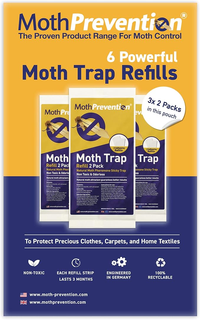 Clothes Moth Trap Replacement Strips (6 Strips in Total) - Refills for MothPrevention Moth Traps