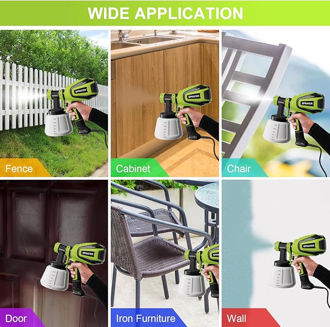 Paint Sprayer 700W, Electric HVLP Paint Spray Gun, with 4 Nozzles and 3 Patterns Cleaning & Blowing