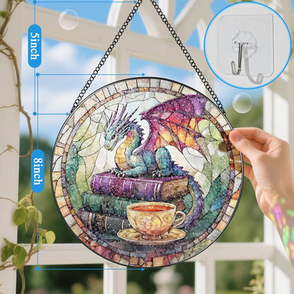 Dragon Stained Glass Window Hanging, 8 Inch Sun Catchers Indoor Window, Suncatchers for Windows