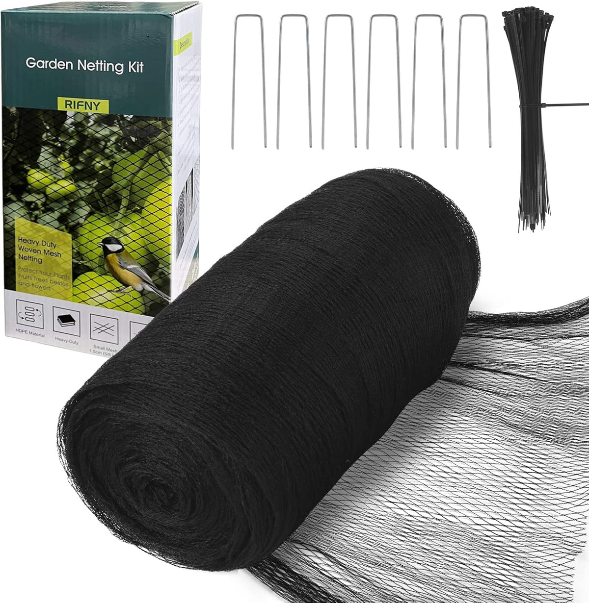 Bird Netting for Garden - 13 x 40 FT Heavy Duty Anti Bird Netting Mesh with Ties and Landscape