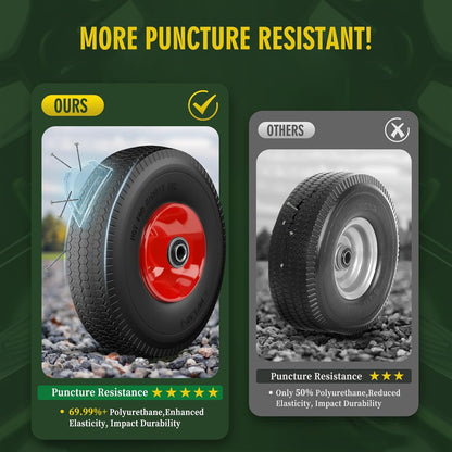 (2 Pack) 4.10/3.50-4 Flat Free Tire and Wheel 10-Inch Solid Wheel Replacement with 5/8 Extra 3/4