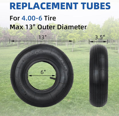 4.00-6 Replacement Tire and Inner Tube Set, 2 Pack, 13" Heavy Duty Tire and Wheel, TR-13 Straight