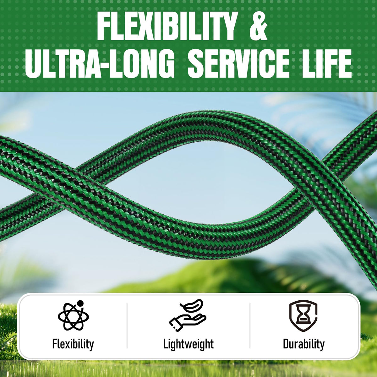 NON-EXPANDABLE Garden Hose 25 ft, Heavy Duty Flexible Water Hose, Kink Resistant Lightweight Hybrid