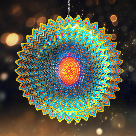 Goolyrusim Wind Spinner Mandala Circle - 3D Wind Spinners Outdoor, 12-inch Stainless Steel Hanging