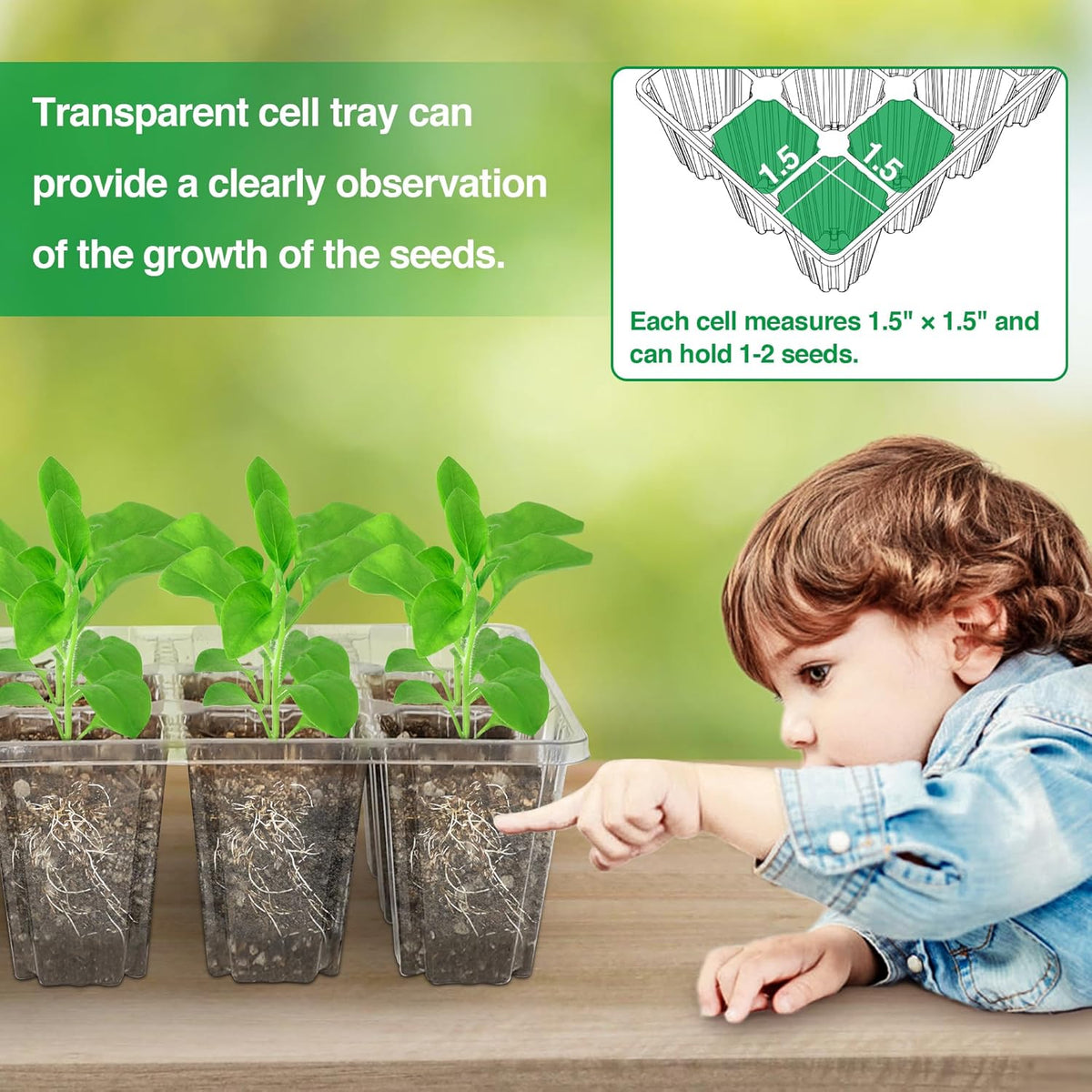 Bonviee 5 Packs Seed Starter Tray with Plant Light, Elevated Seedling Starter Trays Kits with