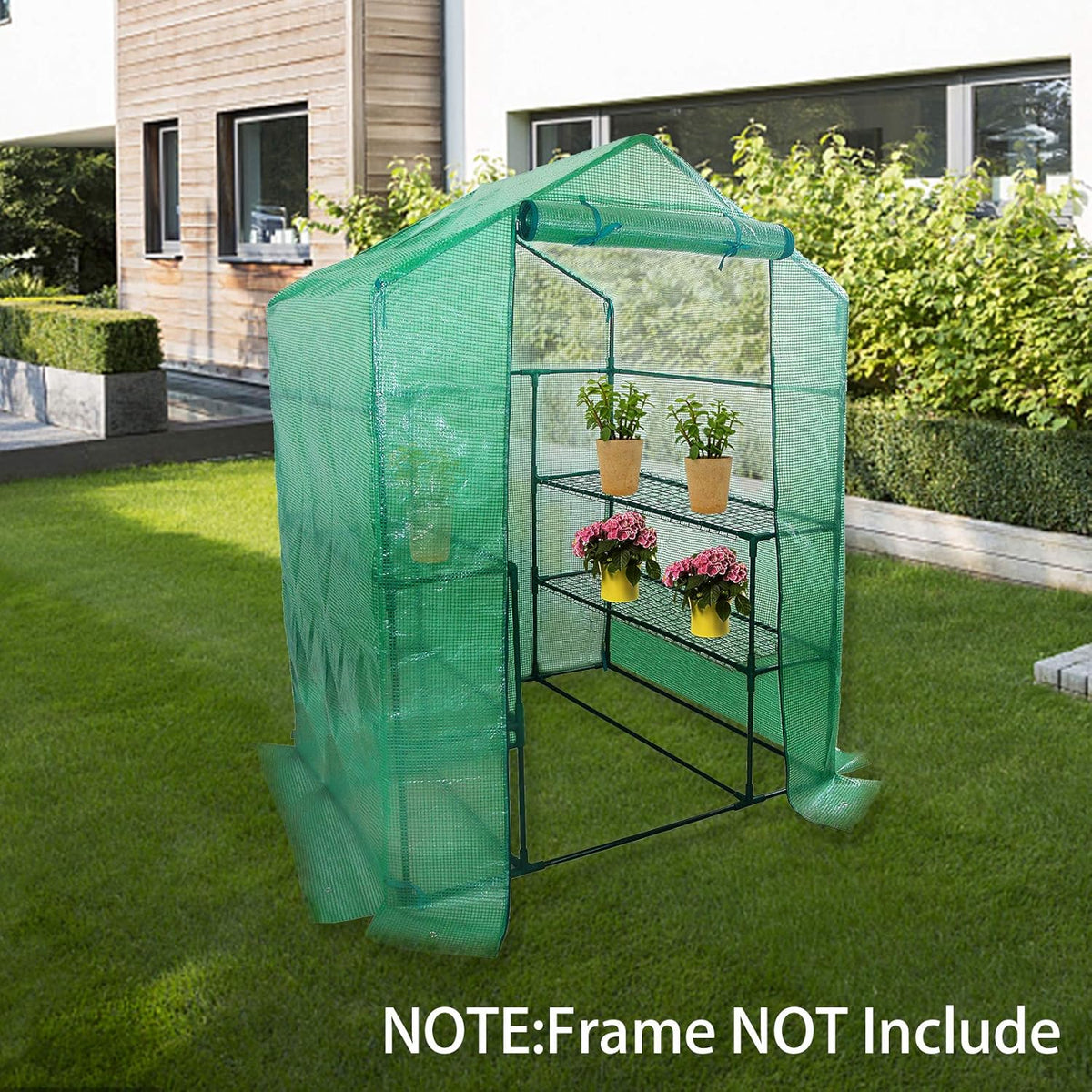 Walk-in Greenhouse Replacement Cover with Roll-Up Zipper Door- 56"x56"x76" PE Plant Gardening