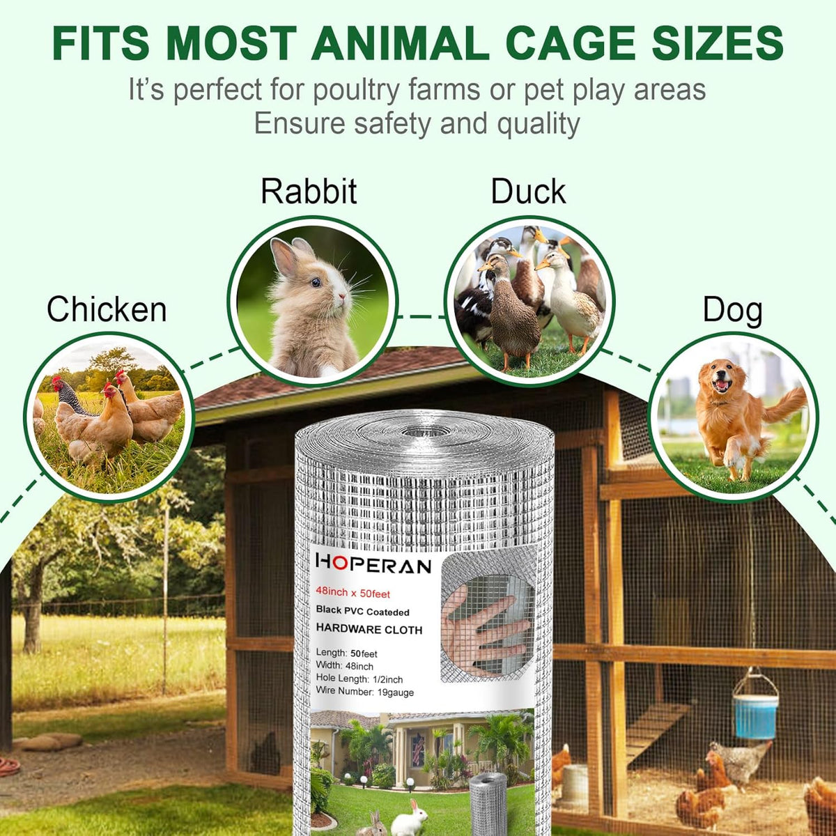 HOPERAN Hardware Cloth 1/2 Inch 48 x 50 ft - 19 Gauge Chicken Wire Fencing, Galvanized Wire Mesh
