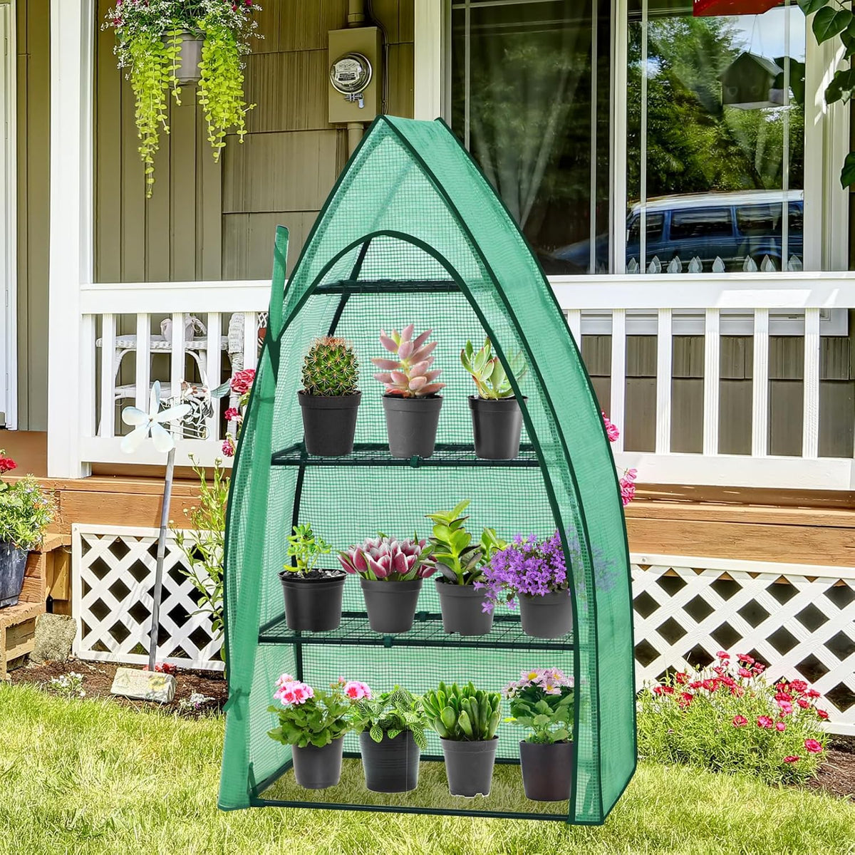 EAGLE PEAK Mini Greenhouse with Wire Shelves, Portable Indoor & Outdoor Green House with Roll-Up