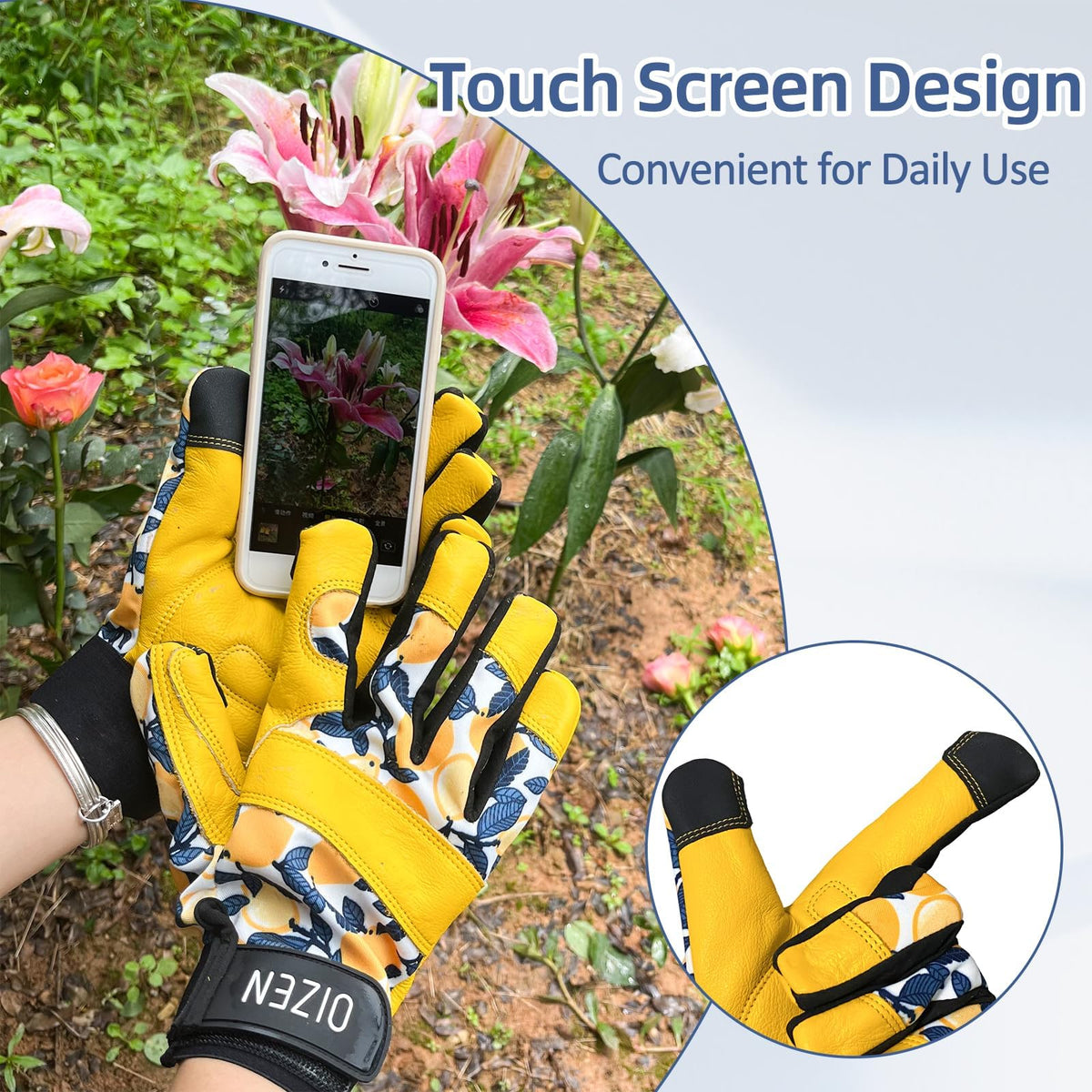 OIZEN Cowhide Leather Thorn Proof & Puncture Resistant Gardening Gloves for Women and Men