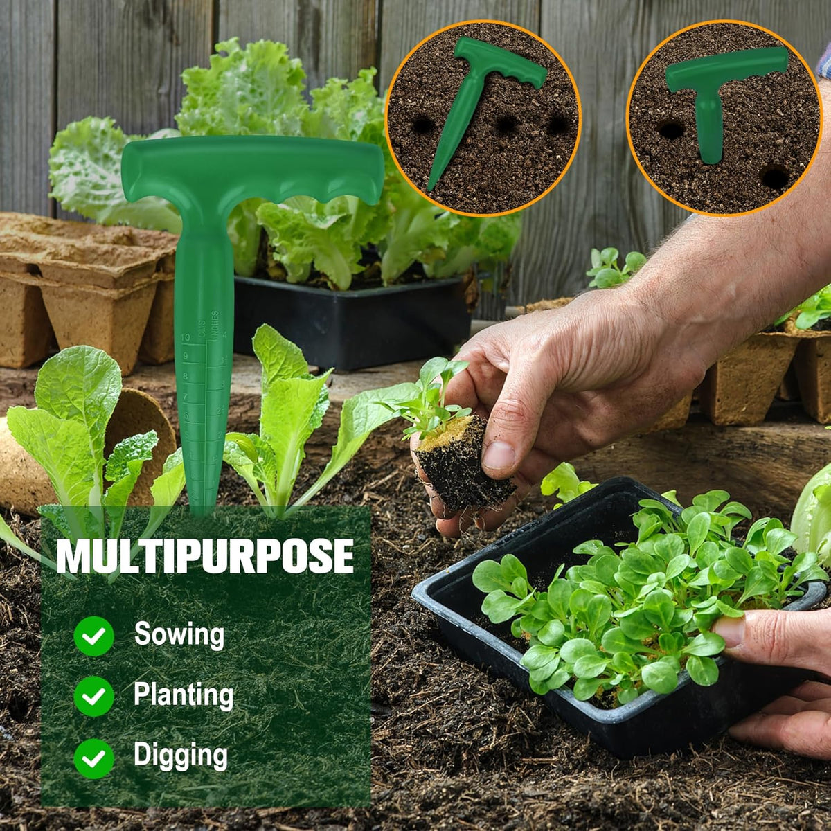 Seed Planter Tool, 6.9" Dibber Garden Tool, Plastic Seed Dibbler for Planting, Bulb Digger Garden