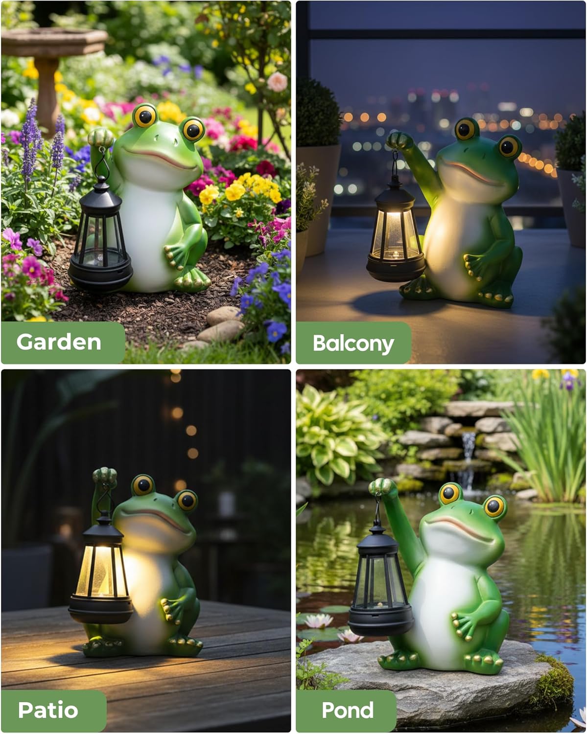 Solar Frog Garden Statue Light, Outdoor Waterproof Decorative Lantern Figurine, Cute Yard Art for