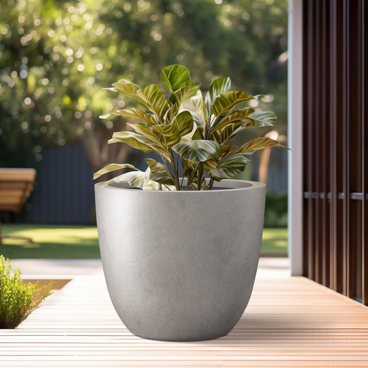 Kante 10 Inch Dia Round Concrete Planter, Indoor Outdoor Large Plant Pot with Drainage Hole and