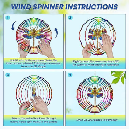 FLAGWIX Christmas Dragonfly Gifts for Women - 3D Stainless Steel Metal Wind Spinners 12 in