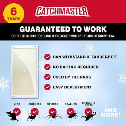 Catchmaster Freeze Resistant Glue Traps 6PK Mouse Traps Indoor for Home, Pest Control Tray for