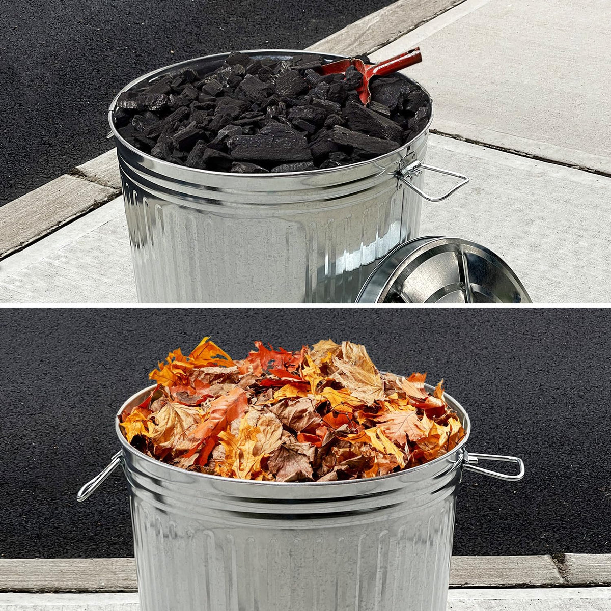 Plexon Metal Trash Can with Lid Outdoor 20 Gallon Galvanized Steel Garbage Bucket with Lid Silver