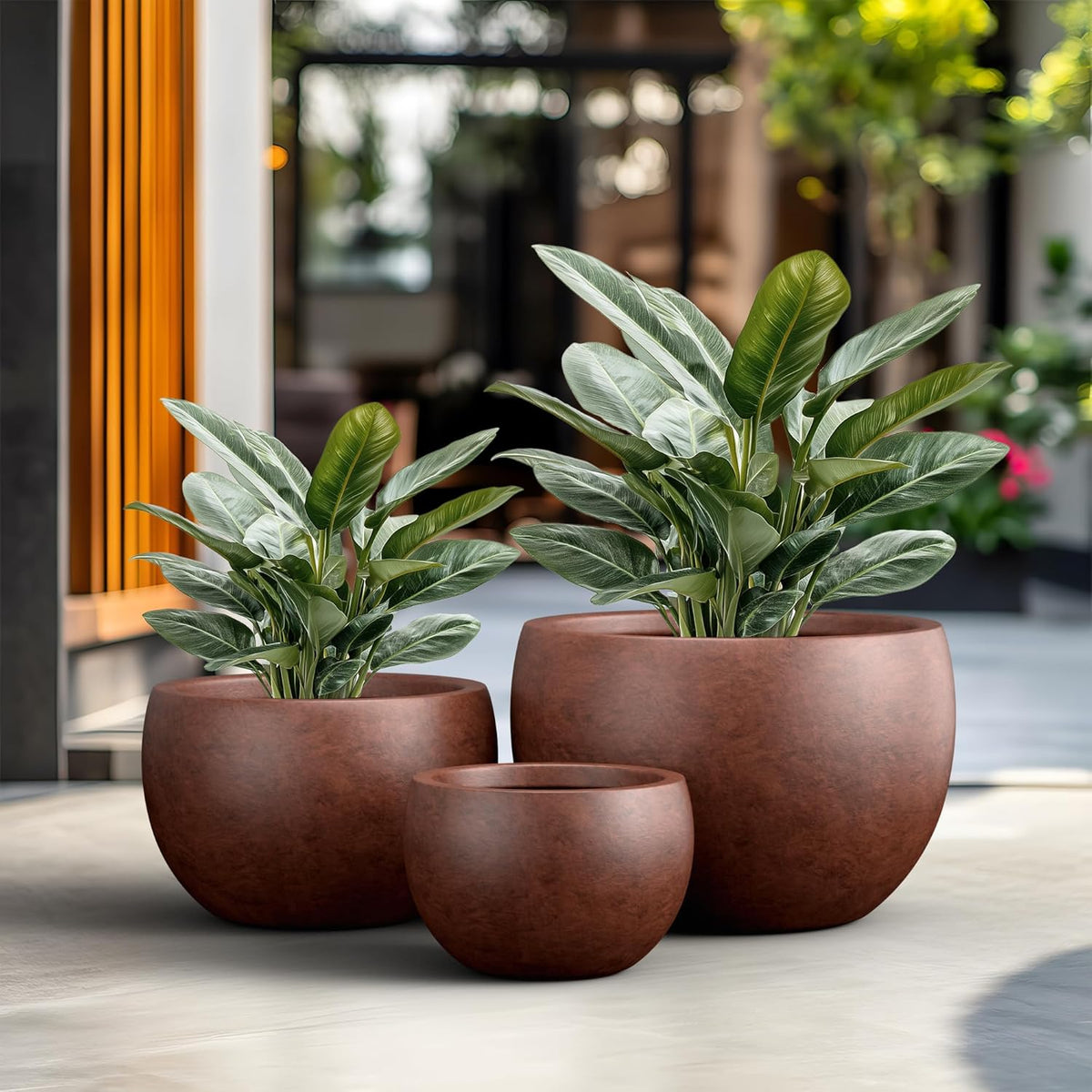 Kante 19.9",15.7",11.8" Dia Round Concrete Planter Set of 3, Outdoor/Indoor Large Bowl Plant Pots