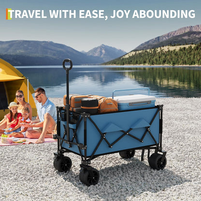 35" Foldable Wagon for Beach with 350lbs Weight Capacity, Heavy Duty 280L Extra Large Collapsible